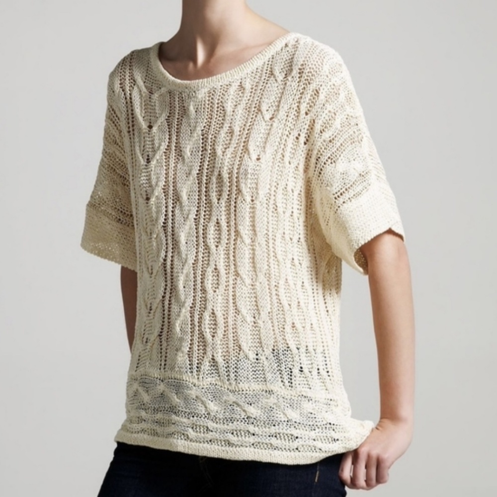Rag & Bone Magee Cable Knit Linen Blend Sweater Short Sleeve Size: Small Ivory